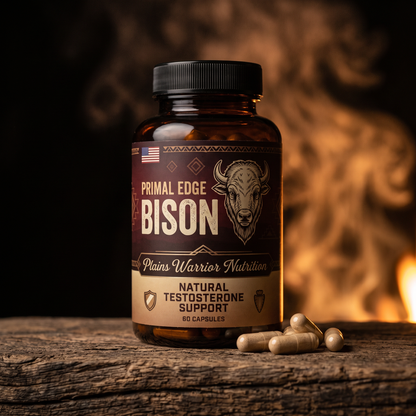 Primal Edge bison organs bottle by the fire
