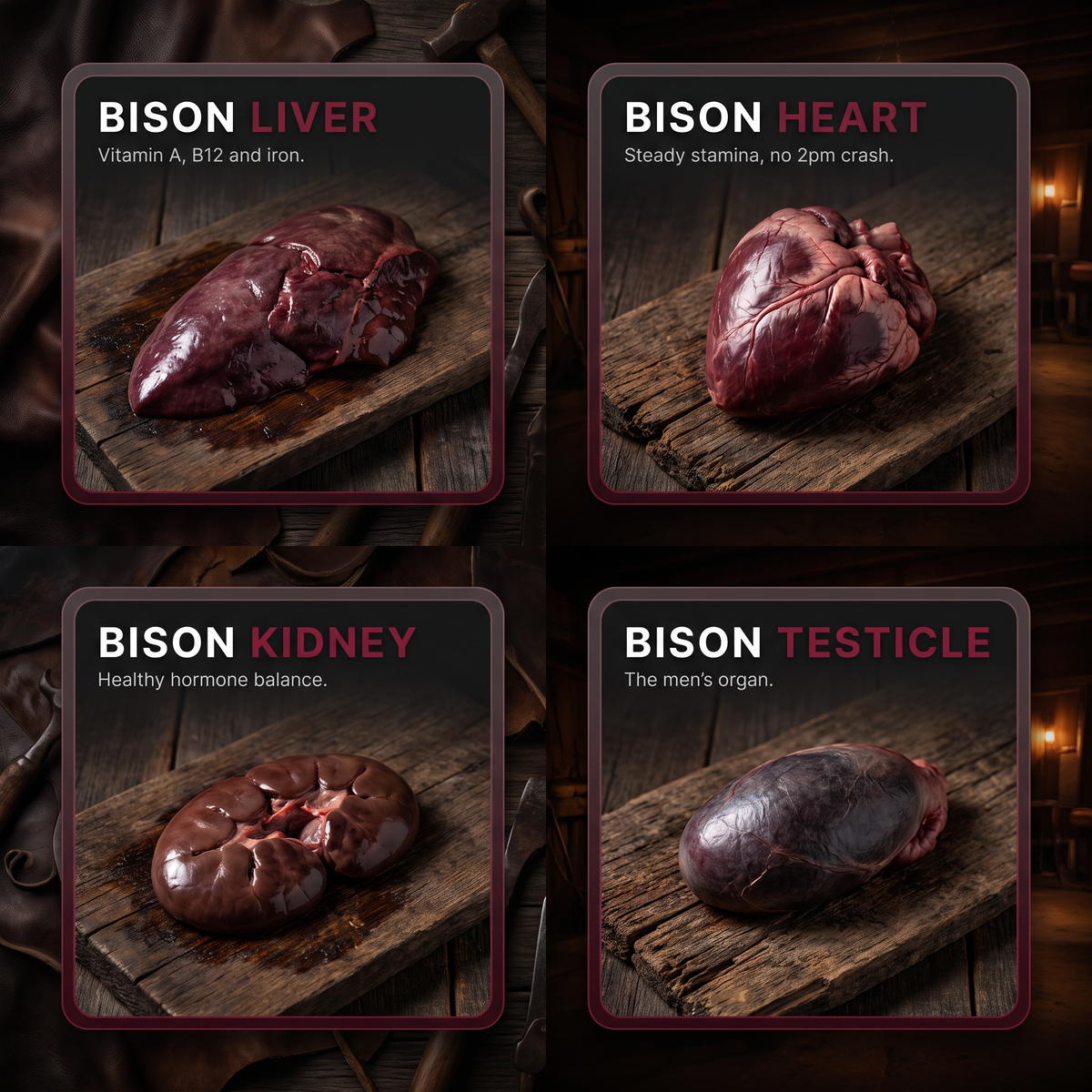 Bison liver, heart, kidney and testicle
