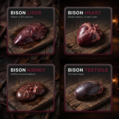 Bison liver, heart, kidney and testicle